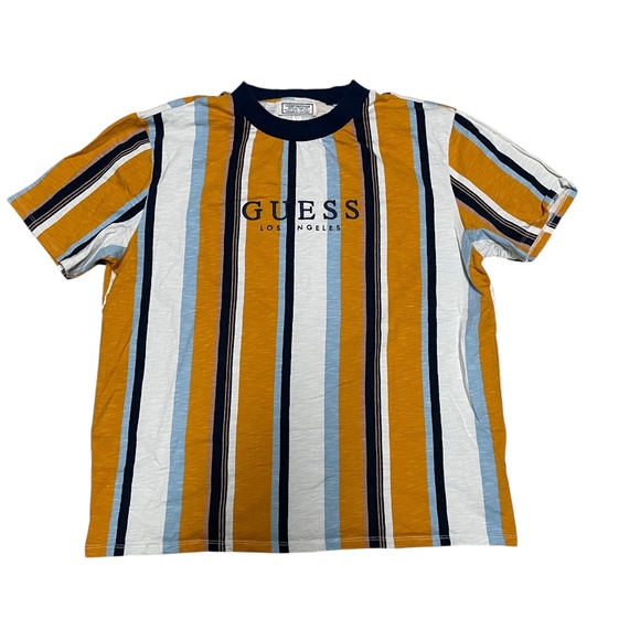 Vintage 90’s Guess T Shirt Mens Sz L Short Sleeves Logo Embroidered Striped EUC - Picture 1 of 6